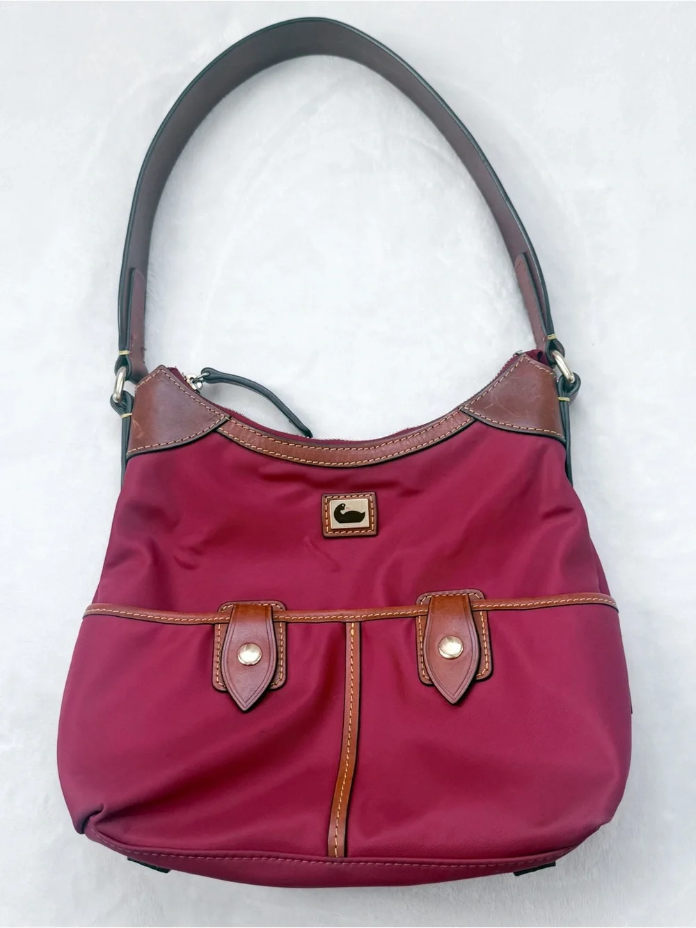 Dooney & Bourke Wayfarer Maroon Nylon/Leather Zip Hobo Bag GUC